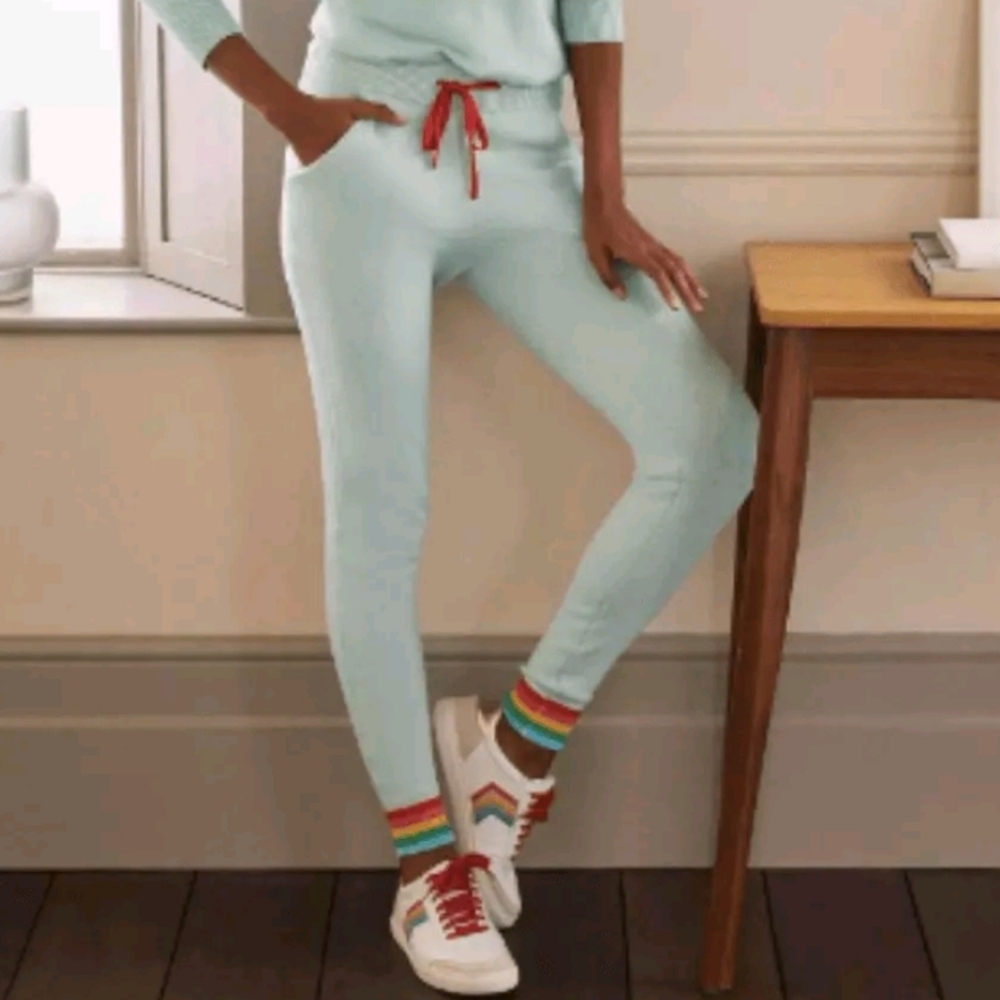 Boden Joggers Morton Knitted‎ Rainbow Pant Mint Green Loungewear Size 6